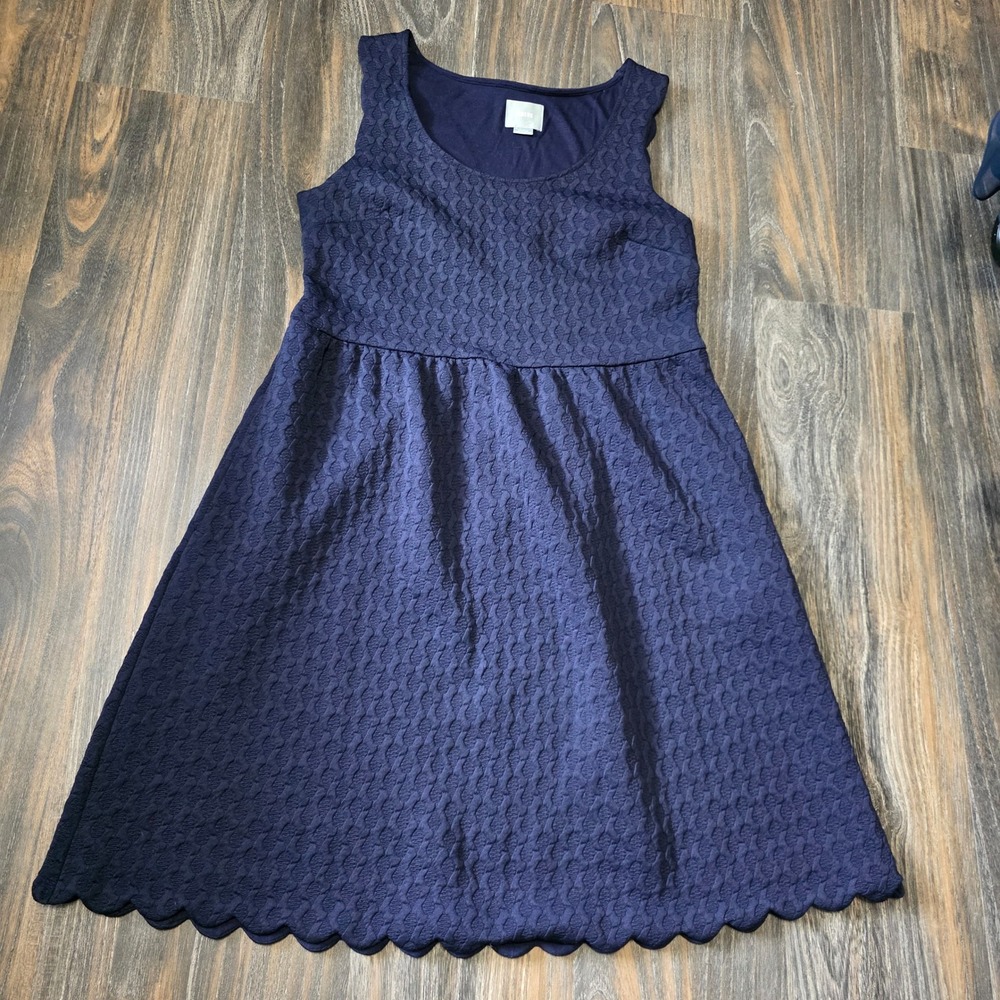 Maeve Anthropologie Navy Blue Matelasse Scalloped Lace Back Dress Large